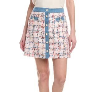 Nanette Lepore Women's Button Front Tweed Multicolor Lined Skirt Size Large